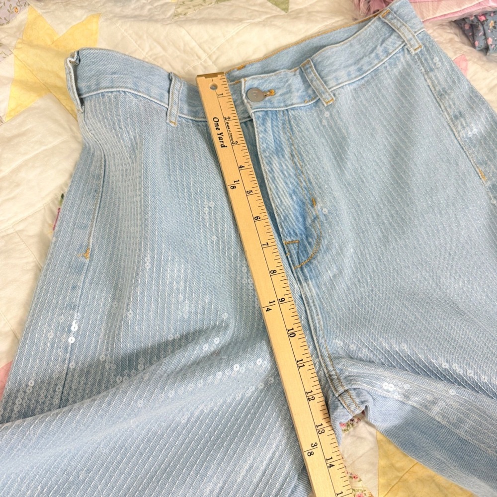 NEW Pilcro Sequin Wide Leg Jeans 28 Light Wash Denim High Rise Pants FLAW - Picture 15 of 16